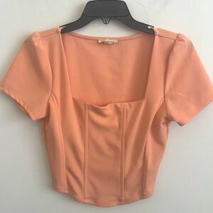 Moa Peach Crop Top Corset Style Square Neck Short Sleeve Blouse Romantic Y2K L
